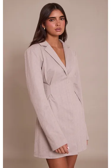 Taupe Wool Look Tailored Blazer Dress