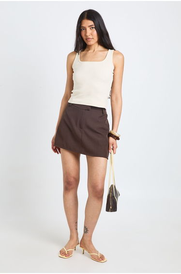 Tall Tailored Marl Fitted Mini Skort - espresso