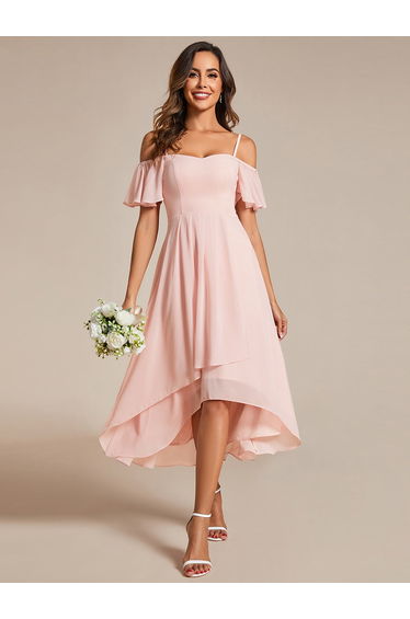 pretty JORDANE|Plus Size Cold Shoulder Sweetheart Necklin Chiffon Midi Wedding Guest Dress