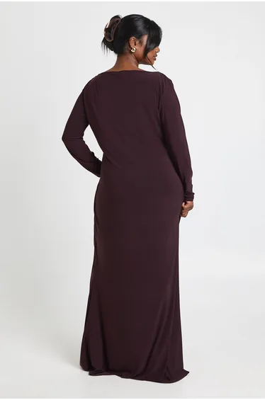 فستان بوهو بني ماكسي بقصة مستقيمة