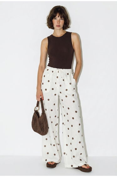 LUCCI Polka Dot Wide-Leg Tie-Waist Trousers