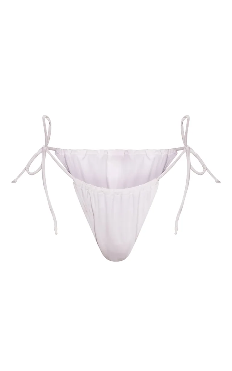 White Mix & Match Recycled Fabric Mini Ruched Tie Side Bikini Bottoms - 1