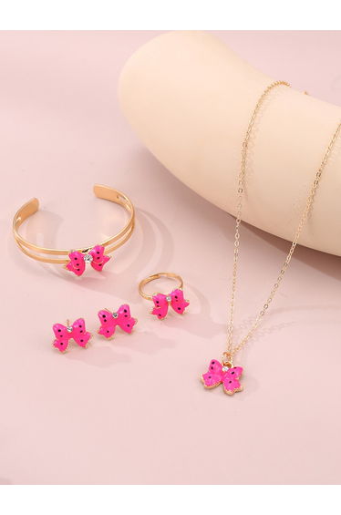 Pack of 4 - Bow Necklace with Bracelet and Earrings with Ring
