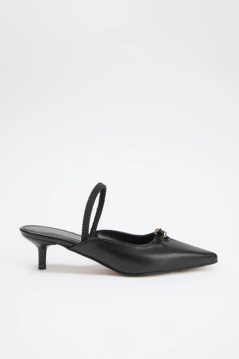 Black Buckle Detailed 4.5 cm Women's Classic Heeled Shoes - 2