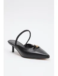 Black Buckle Detailed 4.5 cm Women's Classic Heeled Shoes - 1