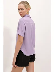 Gold Buttoned Knitted Shirt - Lilac - 3