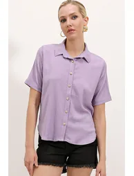 Gold Buttoned Knitted Shirt - Lilac