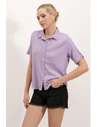 Gold Buttoned Knitted Shirt - Lilac - 1