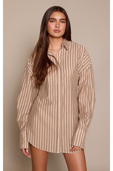 Cream Striped Tie Back Shirt Dress