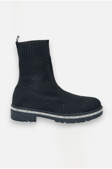 Lemonade Sparkly Stretch Teddy Borg Sock Boots Black