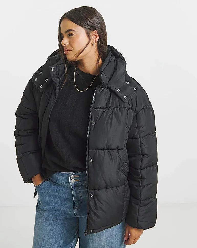 Black Padded Short Coat - 1