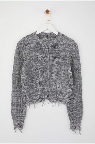 Gray Crop Gradient Knit Cardigan