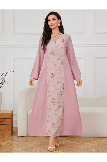 Pink Embroidered Sequin Jalabiya