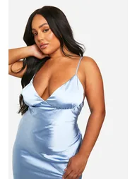 Plus Bridesmaid Satin Strappy Maxi Dress - blue - 2