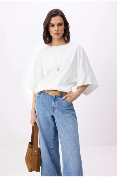 Ecru Regular/Normal Fit Low Sleeve Short Sleeve Soft Touch Knitted T-Shirt