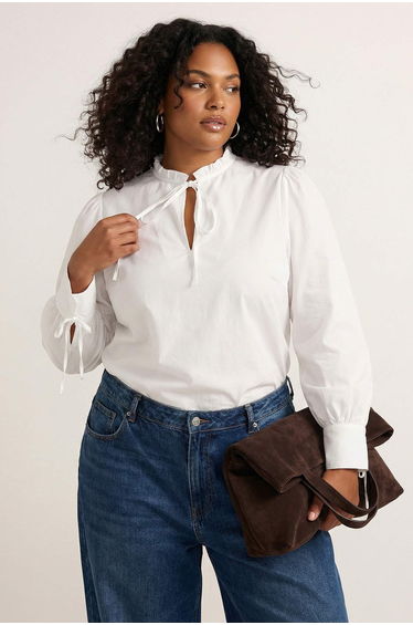 Ecru Voile Woven Plus Size Blouse