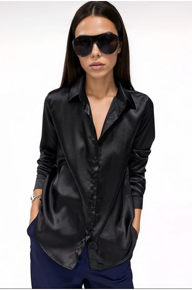 BDART Satin Long Sleeve Shirt with Button Closure