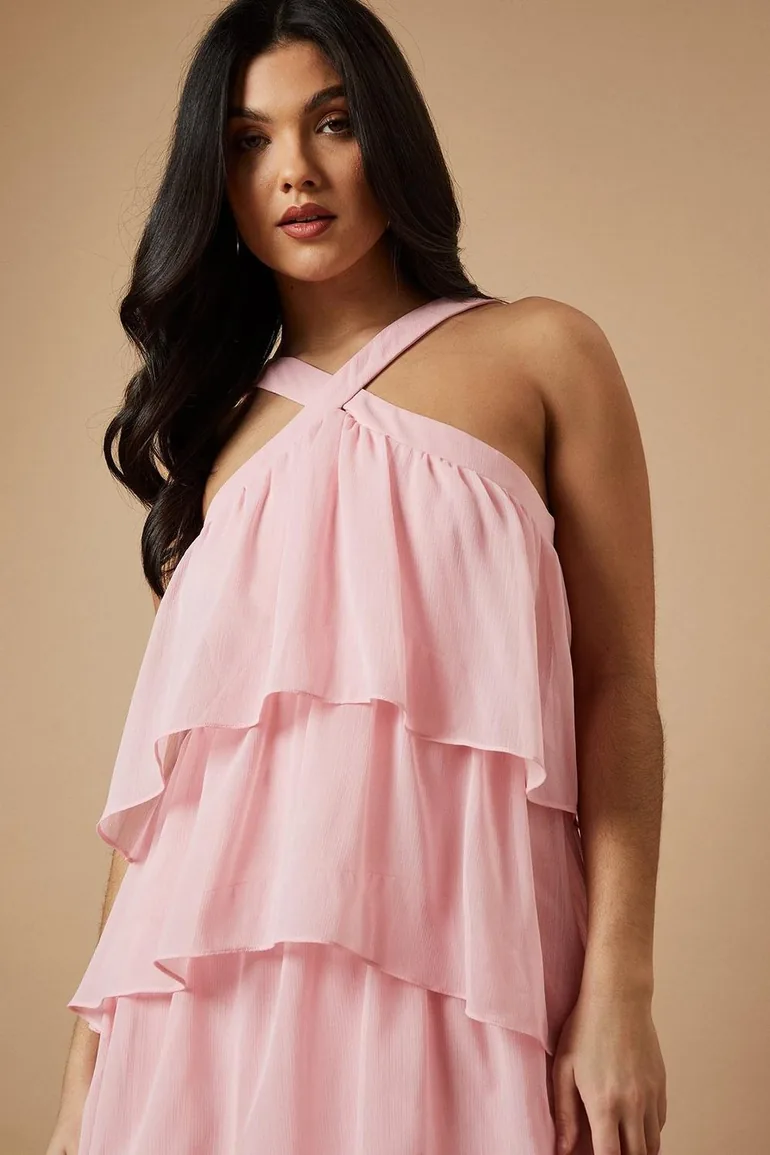 sachin and babi light blue dress Sleeveless Long Iridescent Layered Chiffon Dress