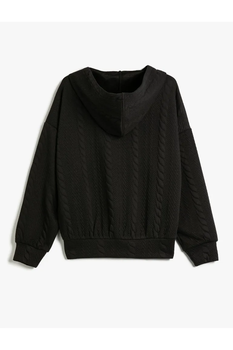 Hooded Sweatshirt Cardigan Textured Pocket Detailed - 1