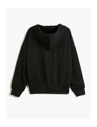 Hooded Sweatshirt Cardigan Textured Pocket Detailed - 1