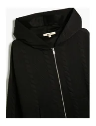 Hooded Sweatshirt Cardigan Textured Pocket Detailed - 2