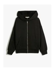 Hooded Sweatshirt Cardigan Textured Pocket Detailed