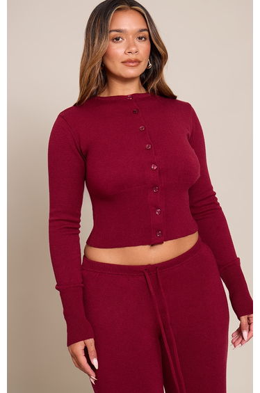 Shape Wine Knitted Button Front Wide Rib Cardigan