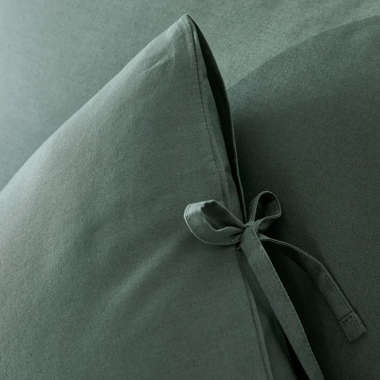 Scenario Plain Cotton Pillowcase with Tie Fastening - 3