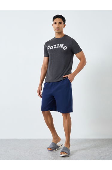 Men Grey Printed T-Shirt and Shorts Pyjama Set