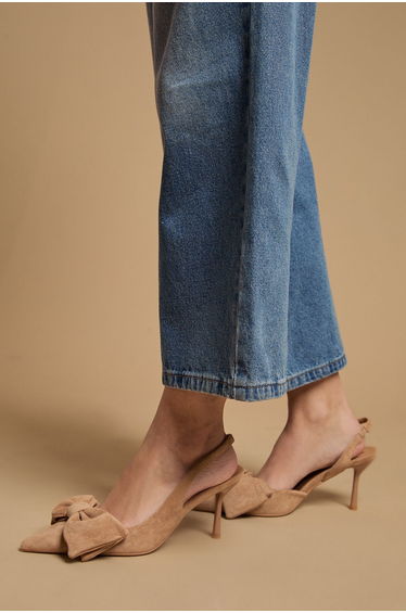 Rose Faux Suede Bow Detail High Stillo Heeled Slingback Court Shoes