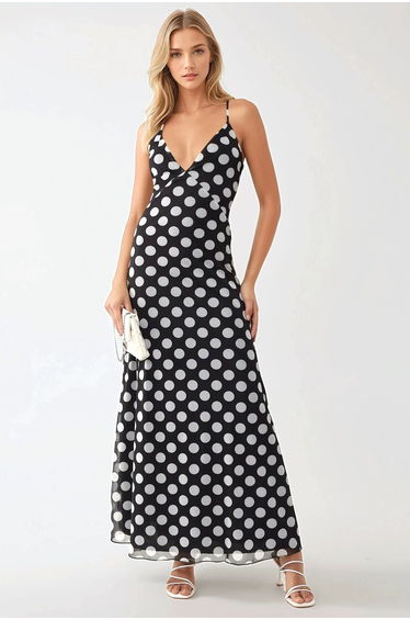 Audrey Polka V-Neck Maxi Dress
