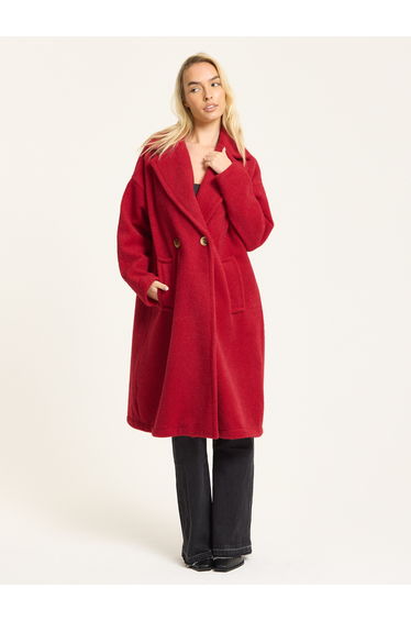 Red Wool Blend Double Breasted Coat