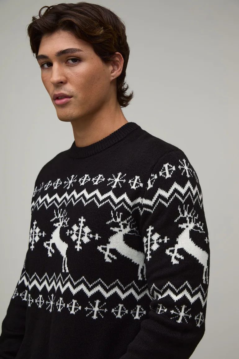 Regular Reindeer Fair Isle Christmas Jumper - black - 2