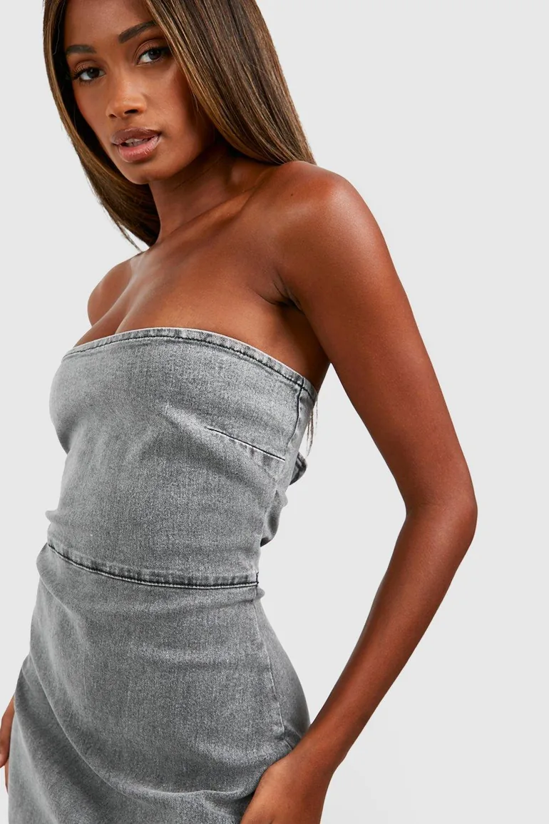 knee length dresses for ladies Daisy Fade Bandeau Denim Dress – Miss Patina main image 1