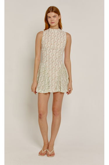Cream Ditsy Floral High Neck Mini Dress