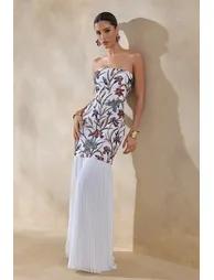 فستان ماكسي ميش مزين بأحجار بخصر منسدل بتصميم لف بياقة بأكتاف مكشوفة - كريمي - 3