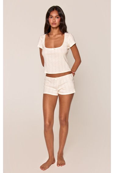 Buttercream Pointelle Fitted Mini Pyjama Shorts