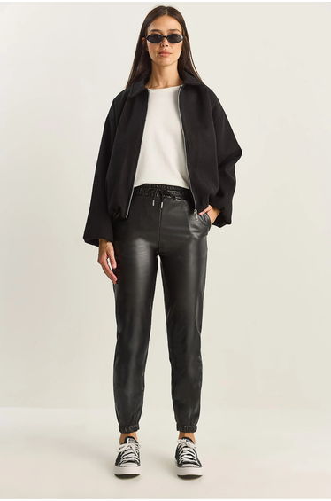 LUCCI Faux Leather Jogger Pants with Tie Closure