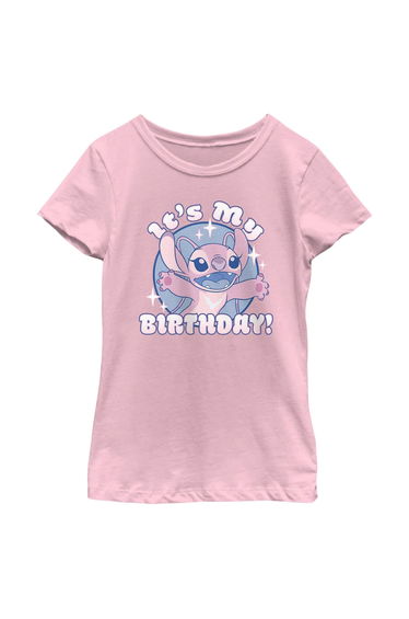 Lilo & Stitch Girls Its My Birthday Angel T-Shirt - Baby Pink