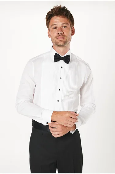 Pleat Front Slim Fit Dress Shirt