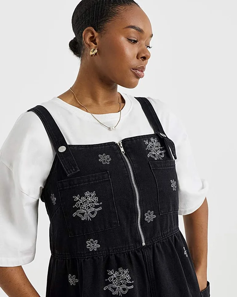 sachin and babi light blue dress Nobody's Child Kendall embroidered corduroy pinafore mini dress in black main image 0