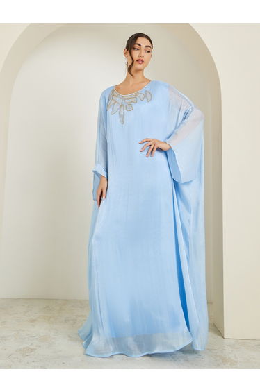 Women Blue Embellished Shimmer Kaftan