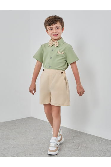 Button Front Bow Detail Shirt and Shorts Set