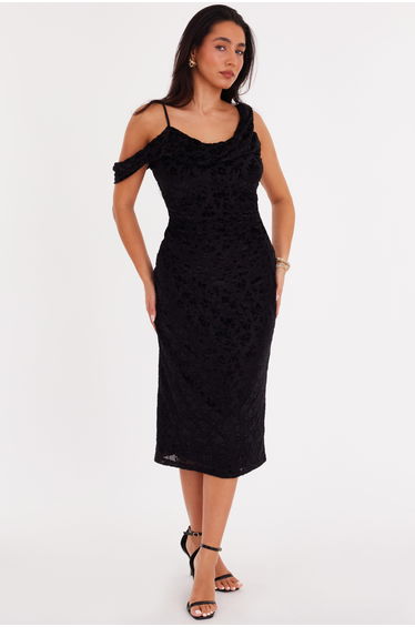 Black Velvet Floral Midi Dress