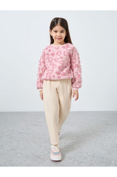 Girls Pink Heart Pattern Fleece Sweatshirt