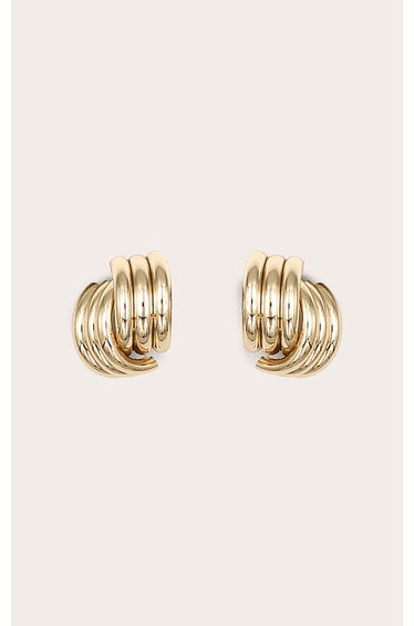 Gold Ribbed Curved Statement Stud Earrings