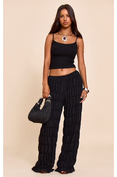 Petite Black Chiffon Wide Leg Trouser