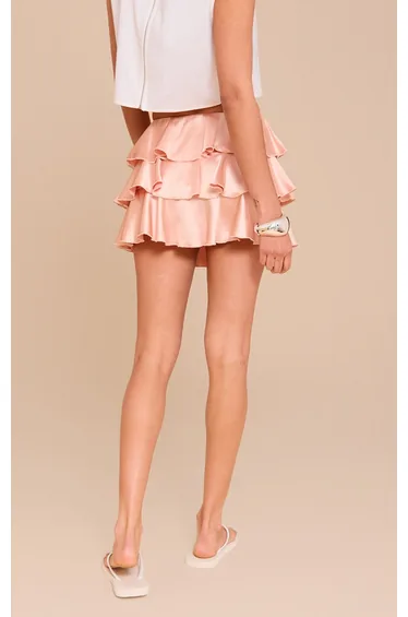 Almond Satin Tiered Flippy Mini Skirt