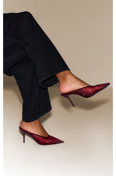 Plum Mesh Heeled Mule