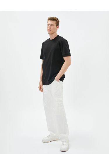 Crew Neck Double Sleeve Detail Cotton T-Shirt
